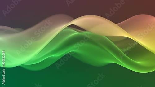 Abstract green background with colorful flowing smoke waves, light lines, and modern artistic motion