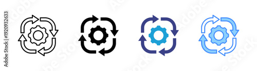 Process icon set multiple style collection