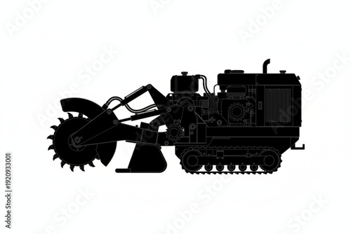 Industrial Trencher Silhouette: A bold silhouette of a heavy-duty trencher, a powerful machine designed for digging trenches. It showcases its robust build and intricate machinery.