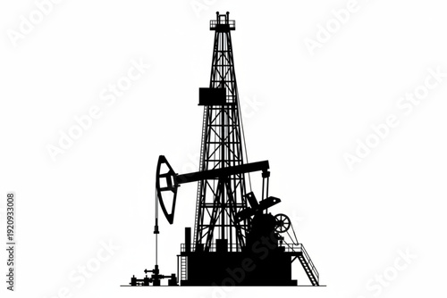 Oil Rig Silhouette: A stark silhouette of an oil rig stands tall against a blank backdrop, symbolizing the energy industry and resource extraction.
