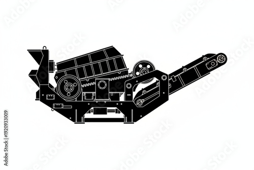 Mechanical Marvel: A precise silhouette captures the intricate design of a heavy-duty stone crusher, showcasing its robust structure and operational details.