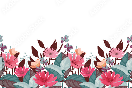 Vector floral seamless pattern, border