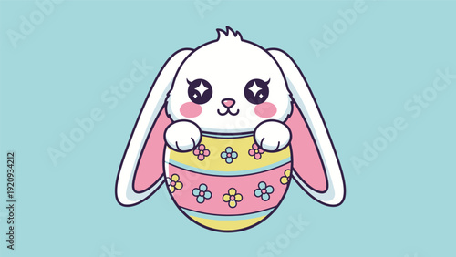 Cute Cartoon Bunny Holding Easter Egg.