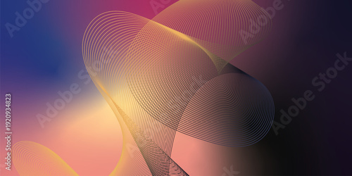 Dark grunge style background with vibrant megenta navy blue black and SandyBrow Cornsilk abstract soft glow waves merged in a smooth gradient blur for modern cover poster and wide header banner design