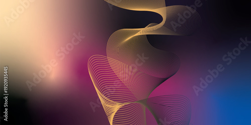 Dark grunge style background with vibrant megenta navy blue black and SandyBrow Cornsilk abstract soft glow waves merged in a smooth gradient blur for modern cover poster and wide header banner design