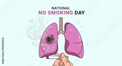 National no smoking day illustration with damaged lungs and cigarette