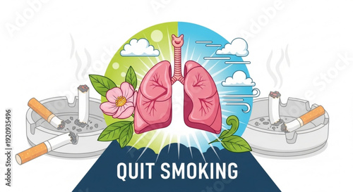 Healthy lungs emerge from smoking cessation with flowers and clean air