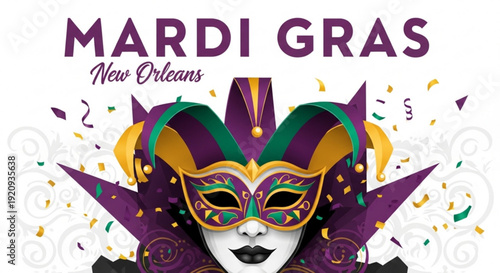 Mardi gras new orleans colorful mask and confetti illustration