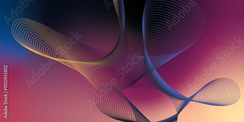 Dark grunge style background with vibrant megenta navy blue black and SandyBrow Cornsilk abstract soft glow waves merged in a smooth gradient blur for modern cover poster and wide header banner design