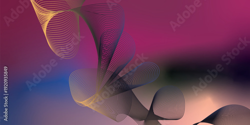 Dark grunge style background with vibrant megenta navy blue black and SandyBrow Cornsilk abstract soft glow waves merged in a smooth gradient blur for modern cover poster and wide header banner design