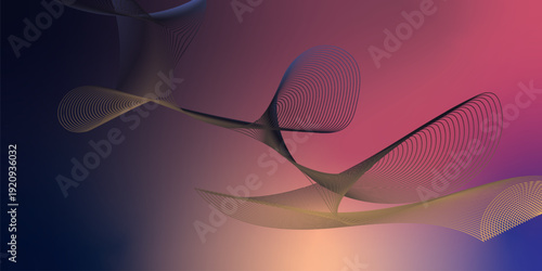 Dark grunge style background with vibrant megenta navy blue black and SandyBrow Cornsilk abstract soft glow waves merged in a smooth gradient blur for modern cover poster and wide header banner design