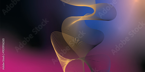 Dark grunge style background with vibrant megenta navy blue black and SandyBrow Cornsilk abstract soft glow waves merged in a smooth gradient blur for modern cover poster and wide header banner design