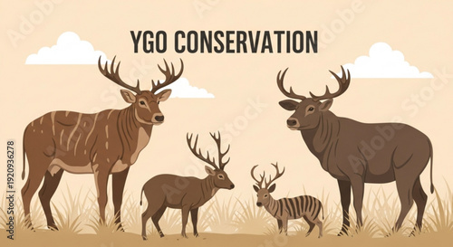 Wildlife conservation concept with deer and animals in natural habitat