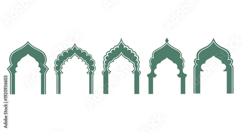 Collection of Decorative Islamic Arches Vector Illustrations, Indian Architectural Motifs