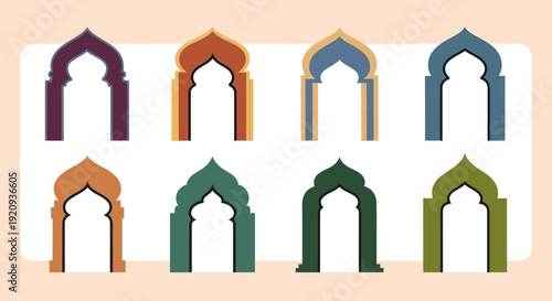 Collection of Ornate Islamic Arch Doorway Vector Illustrations