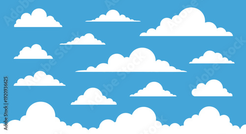 Cute Fluffy White Clouds Floating in a Clear Blue Sky Background