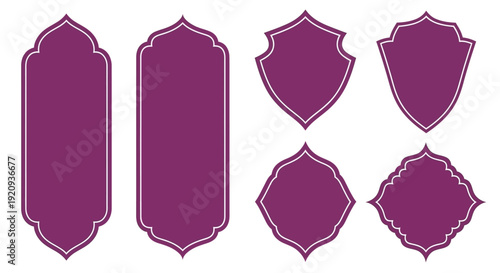 Collection of Ornate Geometric Islamic Style Frames and Borders on White Background