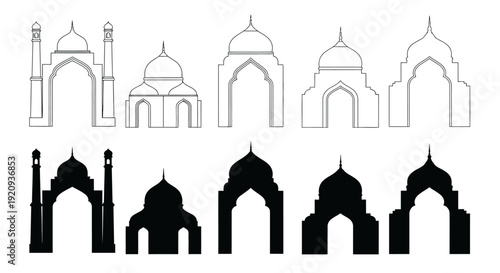 Collection of Islamic Architectural Facades and Arches, Art and Silhouettes