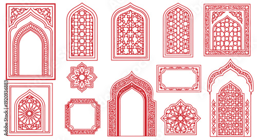 Collection of Traditional Islamic Archways and Decorative with Geometric Patterns