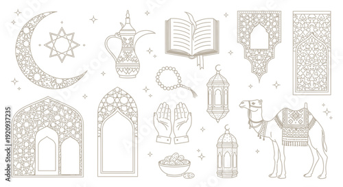 Elegant Islamic Geometric Vector Art Collection of Ramadan Symbols