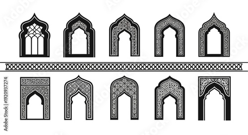 Collection of Elegant Islamic Arches,, and Decorative Frames in Black