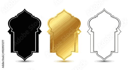 Elegant Islamic Geometric Frames in Black, Gold, and Outline Styles Vector Set