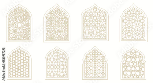 Collection of Traditional Islamic Geometric Arch Window Designs, Elegant Patterns