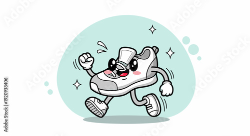 Energetic Cartoon Mascot Running Cheerfully Across Scene.