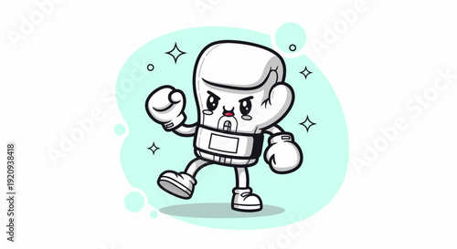 Friendly Cartoon Robot Character in Victory Pose.
