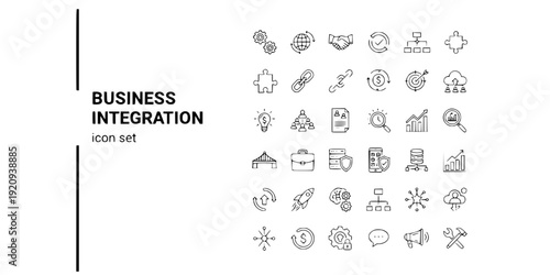 Business Integration Thin Line Icons-Partnership Network Synergy Alliance Workflow Strategic Alignment-Editable Stroke Vector Icon Set - Integration Icons