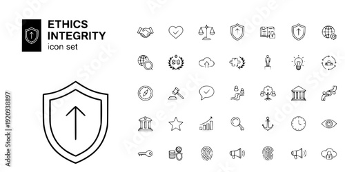 Ethics Integrity Thin Line Icons-Trust Values Responsibility Honesty Fairness Respect Transparency-Editable Stroke Vector Icon Set - Ethics Icons