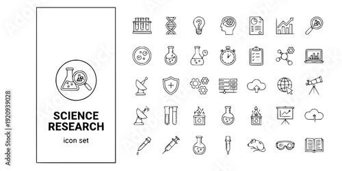 Science Research Thin Line Icons-Experiment Laboratory Scientist Research Methodology Study Analysis-Editable Stroke Vector Icon Set - Science Icons