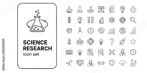 Science Research Thin Line Icons-Experiment Laboratory Scientist Research Methodology Study Analysis-Editable Stroke Vector Icon Set - Science Icons