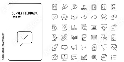 Survey Feedback Thin Line Icons-Opinions Review Satisfaction Feedback Exam Poll Questionnaire Rating-Editable Stroke Vector Icon Set - Survey Icons