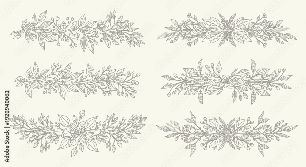 Obraz premium Elegant Botanical Vector Borders with Delicate Floral and Leafy Accents