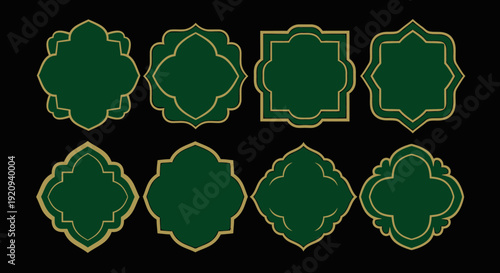 Collection of Elegant Decorative Islamic Frames and Borders in Green and Gold
