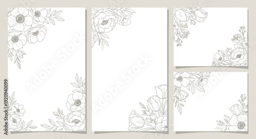 Elegant Floral Art Wedding Invitation Templates Set, Blank Space for Text