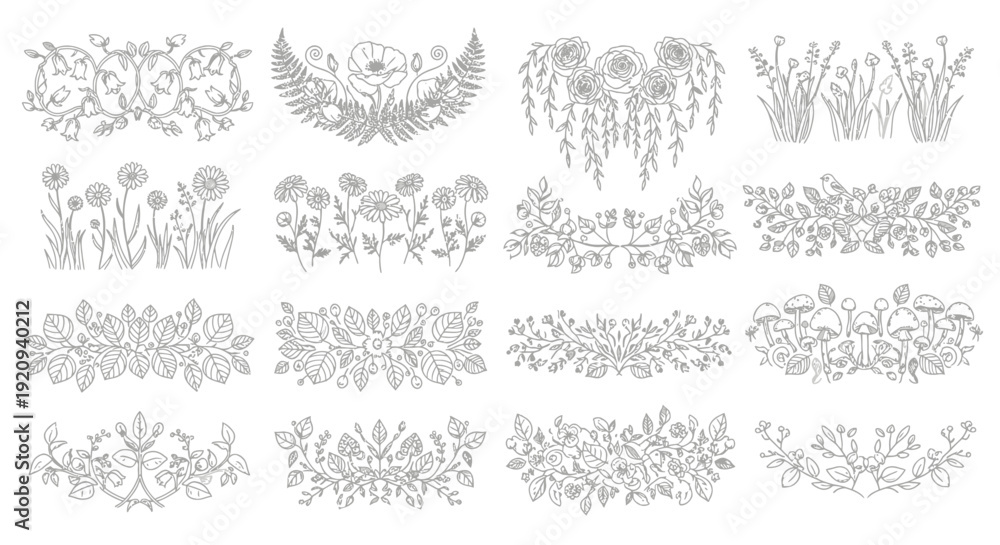 Obraz premium Collection of Elegant Botanical Art Borders and Ornaments for Design