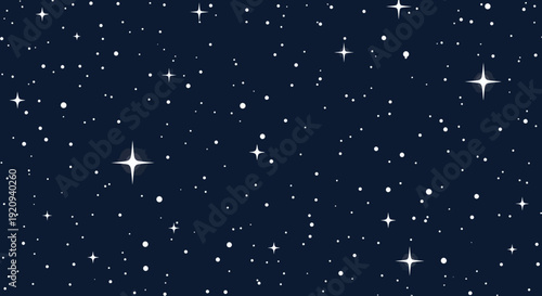 Seamless starry night sky vector background with twinkling and glowing stars