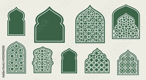 Collection of Islamic Architectural Window Vector Graphics with Geometric Patterns