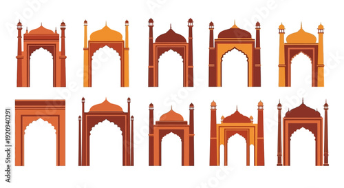 Collection of Indian Gateway Arches, Traditional Architectural Elements Vector Set