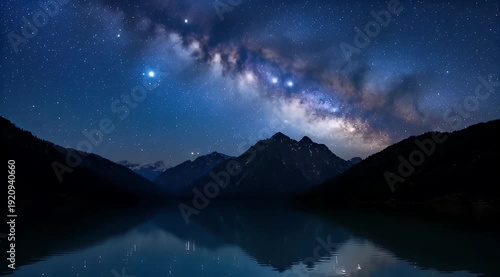 Spectacular view of the Milky Way over a tranquil lake and mountains