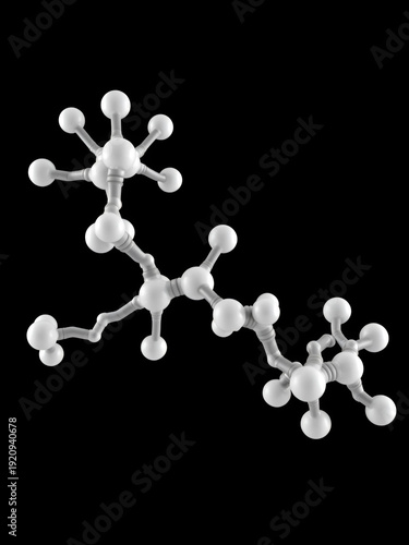 Ubiquitin protein molecule. Molecular tag that indicates proteins marked for recycling. 3D rendering based on protein data bank entry 1ubq. Ball-and-stick model, black background.