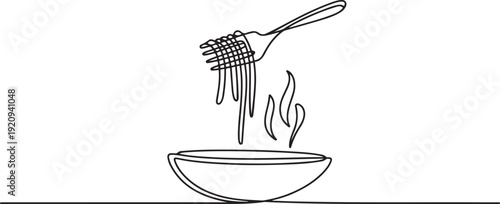 Italy pasta noodle restaurant concept for cafe, shop or food delivery service. one line art icon drawing vector