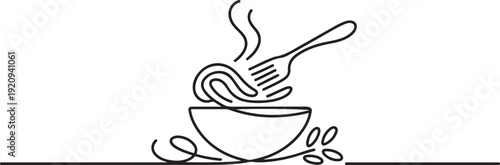 Italy pasta noodle restaurant concept for cafe, shop or food delivery service. one line art icon drawing vector