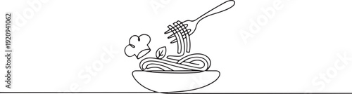 Italy pasta noodle restaurant concept for cafe, shop or food delivery service. one line art icon drawing vector