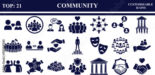 Community Icon Set | Social Interaction, Teamwork, and Civic Symbols Collection