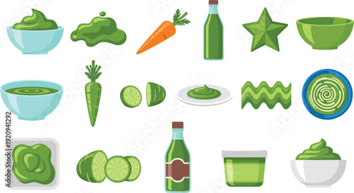 Healthy Green Superfood Ingredient Set with Vegetable Paste Spirulina Bowls Fresh Carrots and Lime Slices for Nutritious Cooking Detox Smoothies and Wellness Content