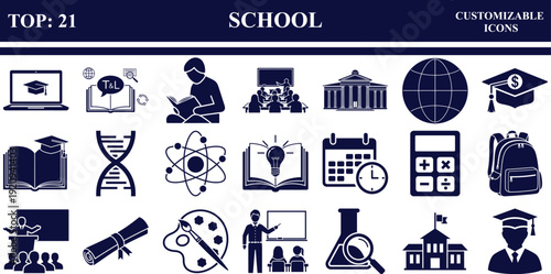 School Icon Set: Education, Learning, and Classroom Symbols Collection