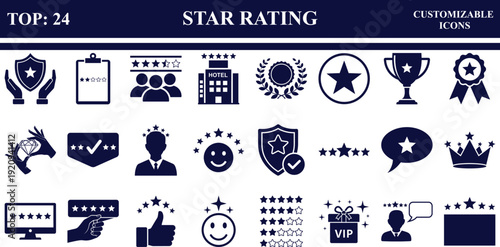 Star Rating Icon Set Achievement and Review Symbols Collection